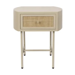 Beige Nachtkastje Met Rotan Lade