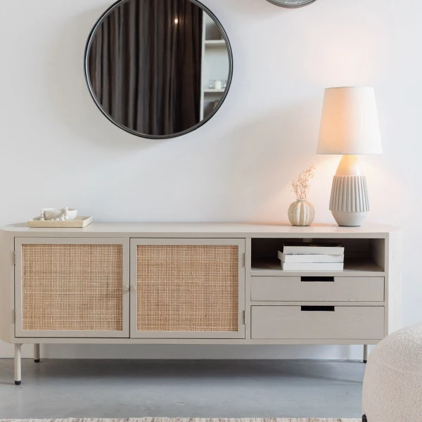 Beige Tv-meubel Met Rotan 5 Beige Tv-meubel Met Rotan - Afbeelding 3