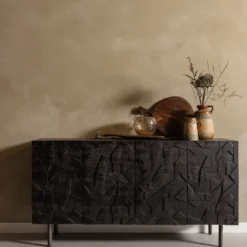 BePureHome Zwart Dressoir Houtsnijwerk -BEPUREHOME Winkel bepurehome counter zwart dressoir houtsnijwerk 09