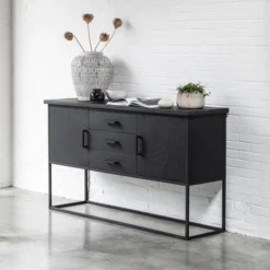 Zwart Teak Dressoir Industrieel Design -BEPUREHOME Winkel dtp home timeless black zwart dresoir beam no. 2 04