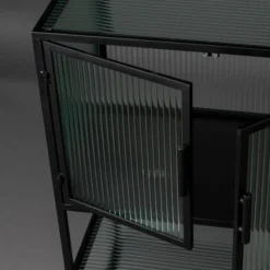 Ribbelglas Vitrinekastje Zwart -BEPUREHOME Winkel dutchbone boli ribbelglas vitrinekast 004