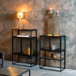 Ribbelglas Vitrinekastje Zwart -BEPUREHOME Winkel dutchbone boli ribbelglas vitrinekast 009