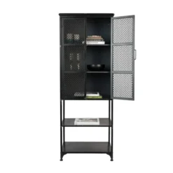 Vintage Wandkast Zwart Metaal -BEPUREHOME Winkel dutchbone denver hoge zwart metalen wandkast 02