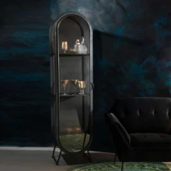Vitrinekast Ovaal Zwart Staal -BEPUREHOME Winkel dutchbone oval ovale vitrine zwart metaal 02