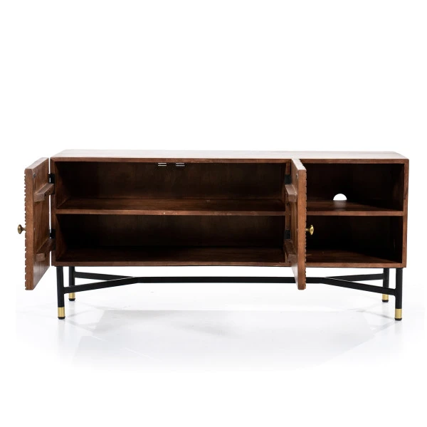 Tv-meubel Mangohout Met Houtsnijwerk 4 Tv-meubel Mangohout Met Houtsnijwerk - Afbeelding 2