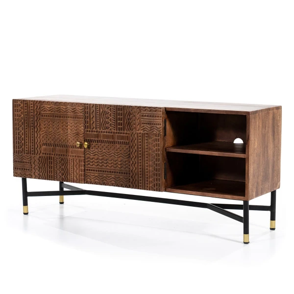 Tv-meubel Mangohout Met Houtsnijwerk 6 Tv-meubel Mangohout Met Houtsnijwerk - Afbeelding 4
