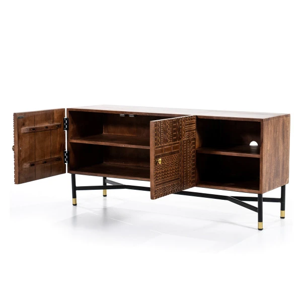 Tv-meubel Mangohout Met Houtsnijwerk 5 Tv-meubel Mangohout Met Houtsnijwerk - Afbeelding 3