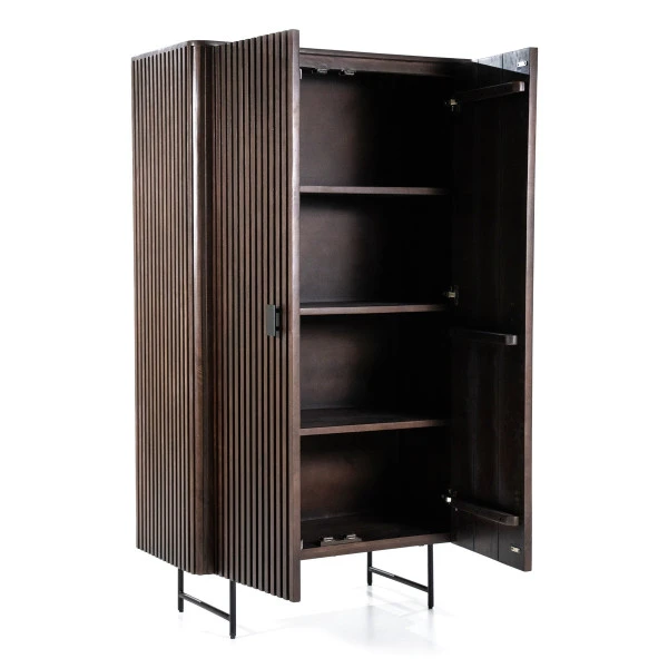 Donkerbruine Kast Met Houten Latjes 4 Donkerbruine Kast Met Houten Latjes - Afbeelding 2