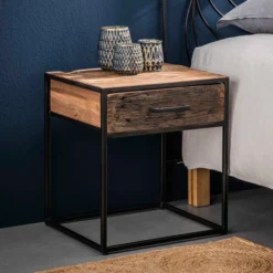 Industrieel Nachtkastje Oud Hout 1 Lade
