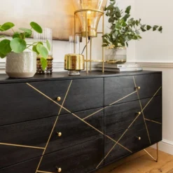 Zwart Ladendressoir -BEPUREHOME Winkel kare design gold vein zwart ladendressoir 09