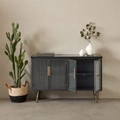 Dressoir Zwart Met Ribbelglas -BEPUREHOME Winkel kare design gomera dressoir zwart met ribbelglas 03