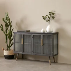 Dressoir Zwart Met Ribbelglas -BEPUREHOME Winkel kare design gomera dressoir zwart met ribbelglas 04