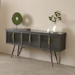 Zwart Dressoir Geribbeld Glas -BEPUREHOME Winkel kare design gomera zwart dressoir geribbeld glas 03