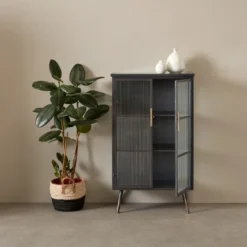 Zwarte Wandkast Met Geribbeld Glas -BEPUREHOME Winkel kare design gomera zwarte wandkast met geribbeld glas 03