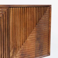 Dressoir Donker Hout -BEPUREHOME Winkel kare design grooves bruin houten dressoir 06