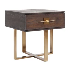 Nachtkastje Hout Met Messing