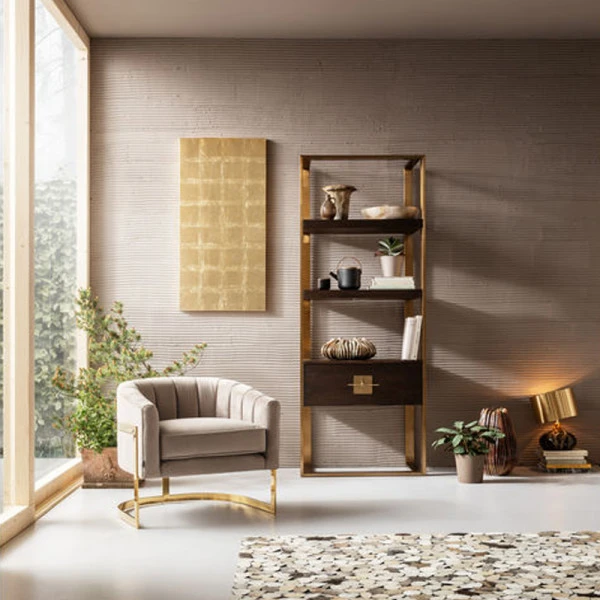 Open Wandkast Messing Met Hout 4 Open Wandkast Messing Met Hout - Afbeelding 2