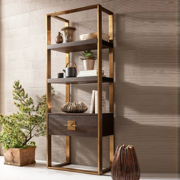 Open Wandkast Messing Met Hout 5 Open Wandkast Messing Met Hout - Afbeelding 3