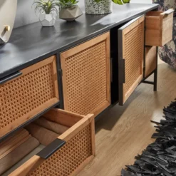 Zwart Tv-meubel Met Webbing 17 Zwart Tv-meubel Met Webbing -BEPUREHOME Winkel kave home kyoko zwart tv meubel met webbing 01 1