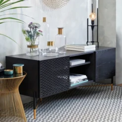 Tv-meubel Zwart Met Goud -BEPUREHOME Winkel kave home milian zwart essenhouten tv meubel 01 1