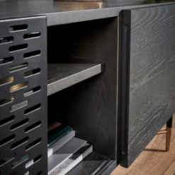 Tv-meubel Zwart Met Goud -BEPUREHOME Winkel kave home milian zwart essenhouten tv meubel 02 1