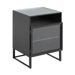 Zwart Nachtkastje Ribbelglas -BEPUREHOME Winkel kave home trixie zwart nachtkastje ribbelglas 01