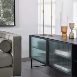 Zwart Tv-meubel Met Ribbelglas -BEPUREHOME Winkel kave home trixie zwart tv meubel met ribbelglas 04