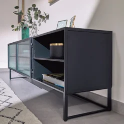 Zwart Tv-meubel Met Ribbelglas -BEPUREHOME Winkel kave home trixie zwart tv meubel met ribbelglas 6 1