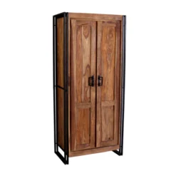 Bergkast Sheeshamhout -BEPUREHOME Winkel lavis havel hoge wandkast met zwarte handgrepen 03