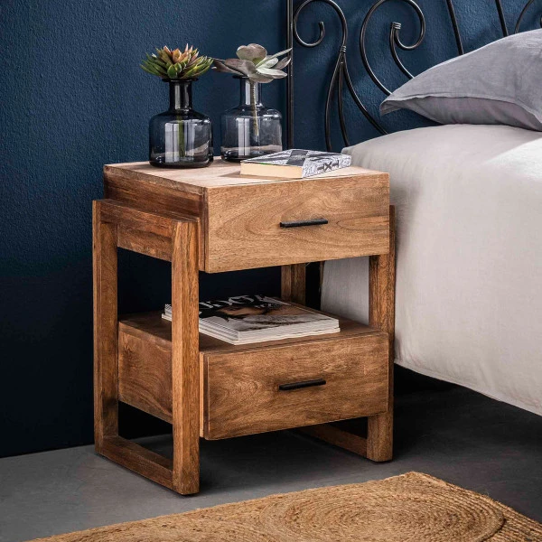 Mangohouten Nachtkastje 2 Lades 3 Mangohouten Nachtkastje 2 Lades
