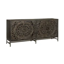 Vintage Dressoir Zwart Houtsnijwerk