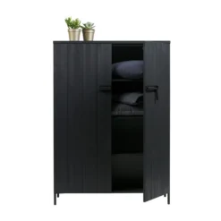 WOOOD Zwarte Kast Grenen Diep Zwart -BEPUREHOME Winkel woood bruut zwarte houten wandkast 04