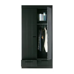WOOOD Zwarte Kledingkast 2-deurs Met Lades -BEPUREHOME Winkel zwarte kledingkast 2deurs met lades woood connect 04