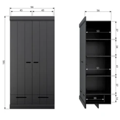 WOOOD Zwarte Kledingkast 2-deurs Met Lades -BEPUREHOME Winkel zwarte kledingkast 2deurs met lades woood connect 10