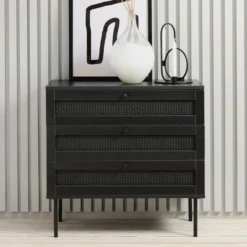 Zwarte Wandkastje Met Rotan